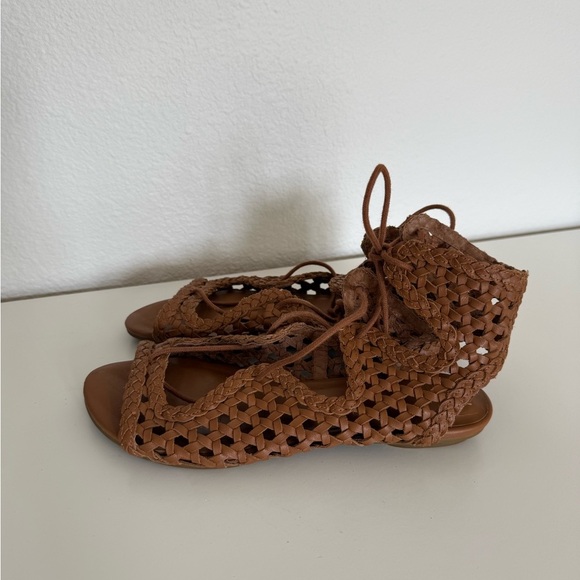 New Joie 100% leather Brown Woven gladiator lace up Sandals - Picture 1 of 10